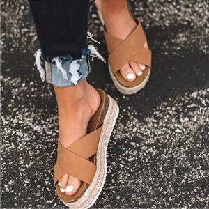 Tan X-Strap Platform Espadrilles